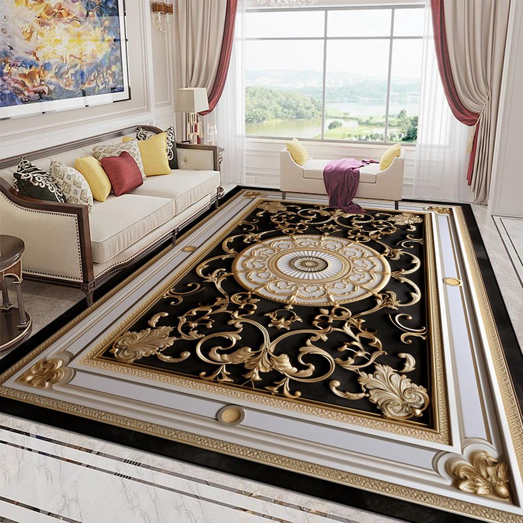 Luxury Style Golden Large Size Carpet Living Room European Decoration Sofa Area Rugs for Bedroom Washable Entrance Mats Non-slip
