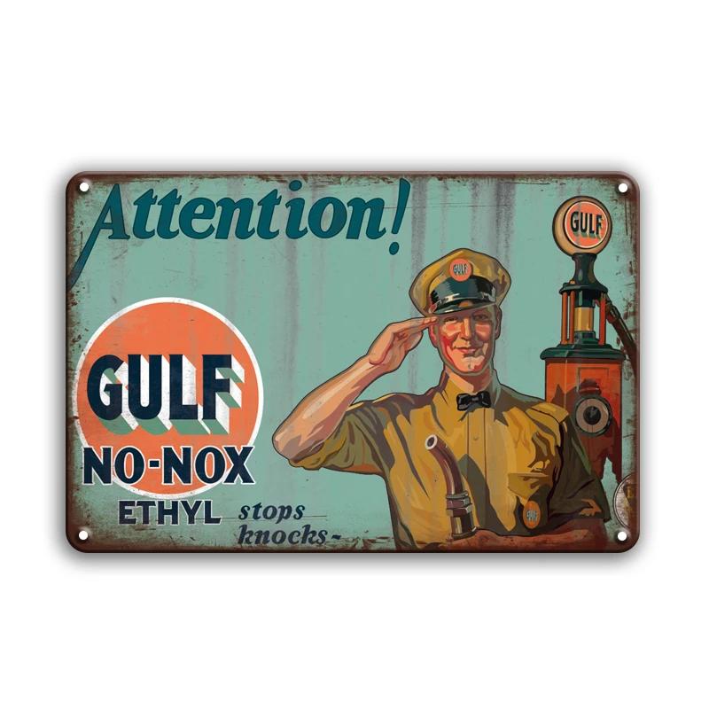 Vintage Decor Shabby Chic Metal Tin Signs Gulf Esso Agip Man Cave Wall Decoraion Motor Oil Garage Wall Stickers Gas Decor Pla