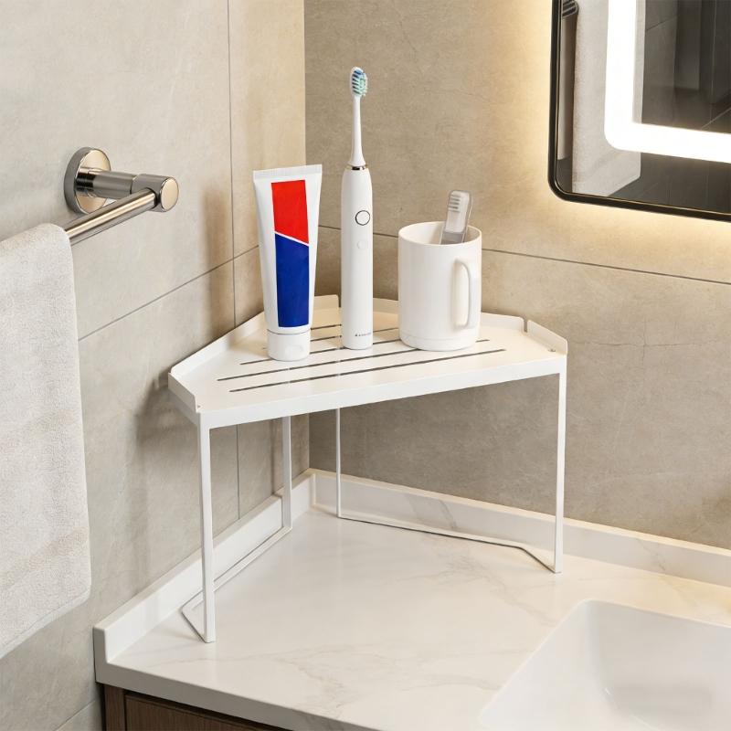 Modulars Stackable Shelf Corner Design Carbon Steel Corner Shelf Suitable for Flexible Organization in Bathroom Kitchen