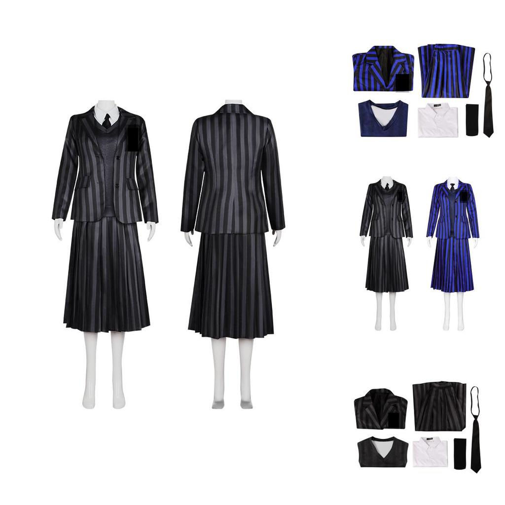 Halloween Wednesday Addams Role Playing Adult School Uniform Costume Set For Themed Parties