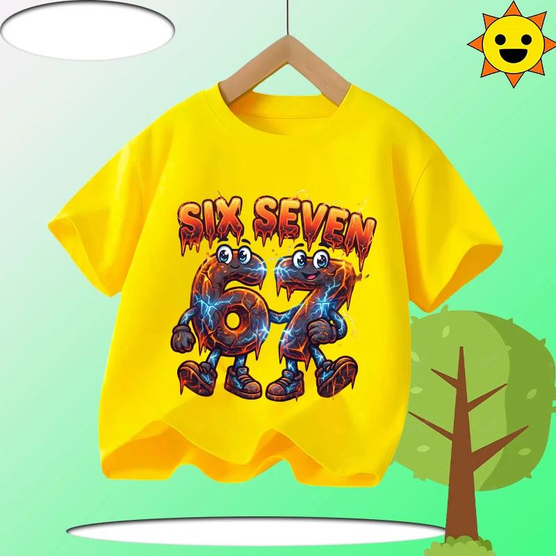 Kids T-Shirts Fashion Oys Girls Polyester Tee Italian 67 Casual Children Clothes Top Summer 67 Six Seven Cool Funny Printed T-shirt