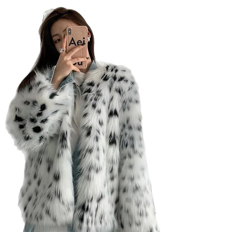 2025 Winter Women's Imitation Fox Fur Spotted Cardigan – Short, Thick, Furry Overcoat