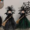 Halloween Decoration Witch Doll Dressed In Gauzy Skirt with Besom Desktop Decor Ornaments for Party Props Black