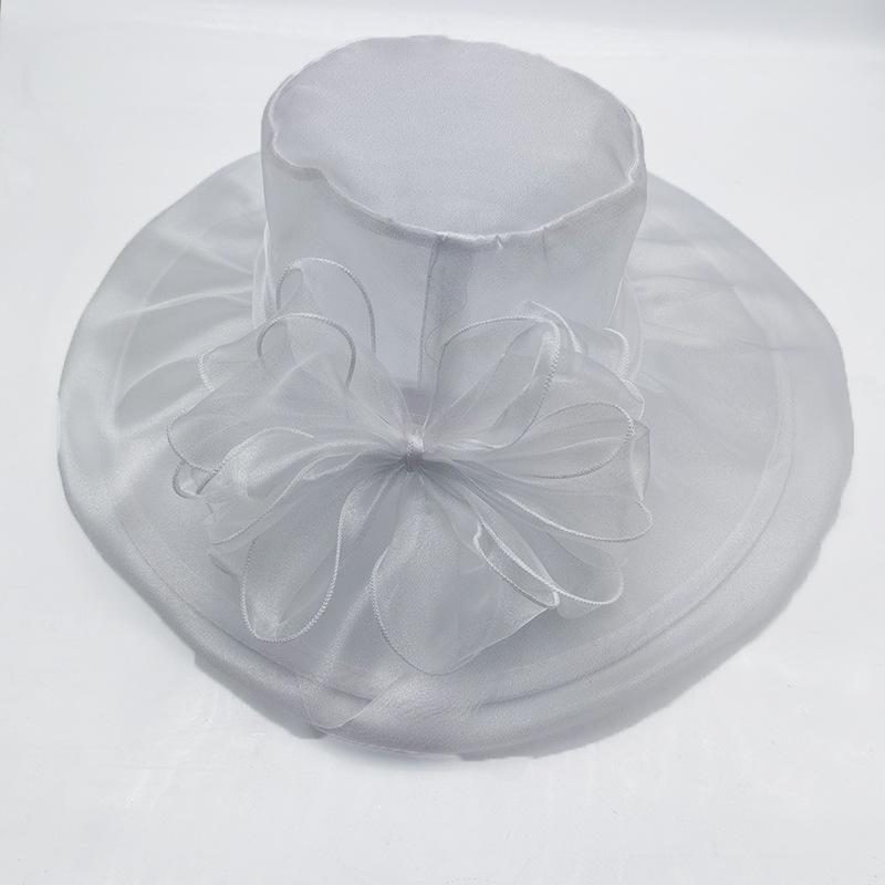 New Retro Mesh Yarn Flower Temperament Sunshade Vacation Sun Hat Big Edge Hat Women's Hat Travel Organza Hat