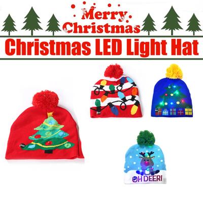 Funny Led Light Knitted Christmas Light Up  Cap Unisex Novelty Hat Kids Hat Xmas Decors Party Hat(battery Included)