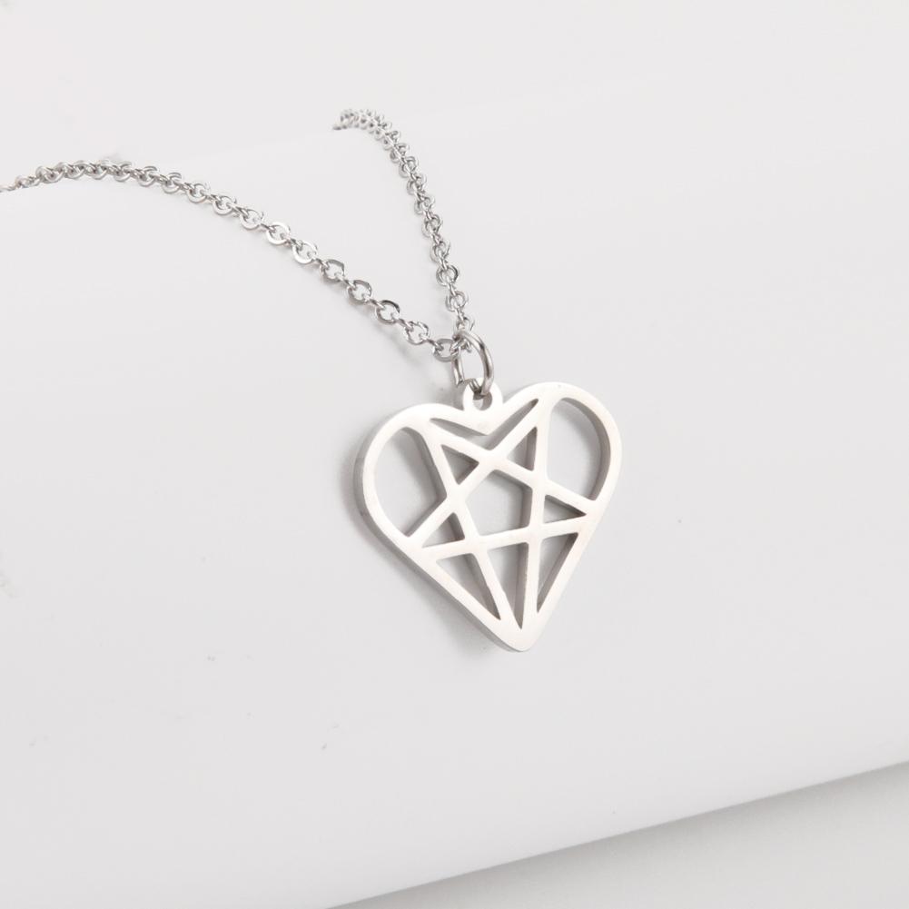 Cazador Pentagram Pentagonal Pendant Necklace for Women Heart Star Geometric Stainless Steel Chain Necklaces Jewelry Wholesale