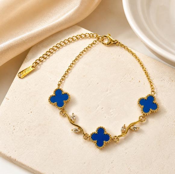 European and American Light Luxury Four-leaf Clover Zircon Bracelet Female Titanium Steel Does Not Fade Niche High-end Accessories