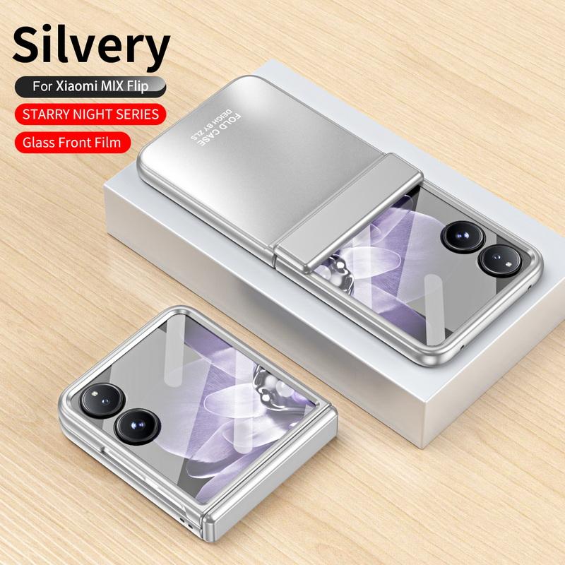 

Роскошный однотонный чехол с закаленным стеклом, 3 шт., складной чехол для Xiaomi Mix Flip, ударопрочный, прозрачный, жесткий, тонкий чехол для телефона из ПК Xiaomi Mix Flip(with Film) серебряный