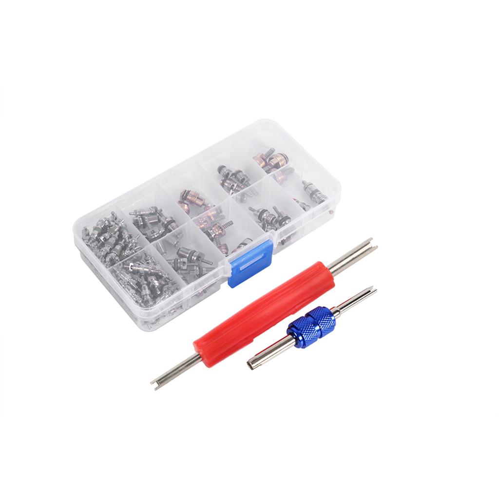 102pcs Assortment A C R134a R12 Refrigeration Tire Valve Stem Cores Tool Kit