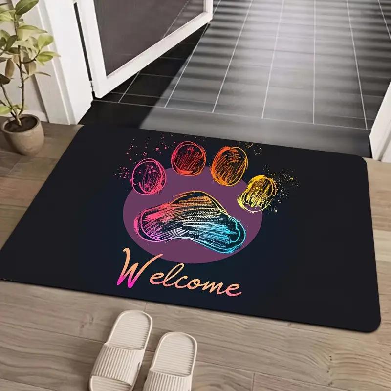 Dog Paw Print Floor Mat - Dirt & Wear-Resistant Entrance & Pet Feeding Mat