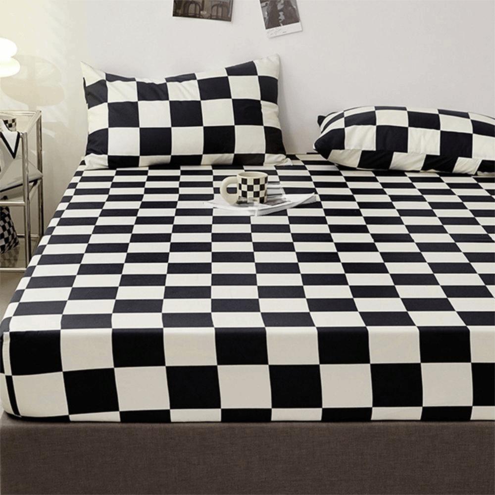 Elastic Band Mattress Cover Checkered Pattern Mattress Protector Fitted Bed Sheet  Single Bed