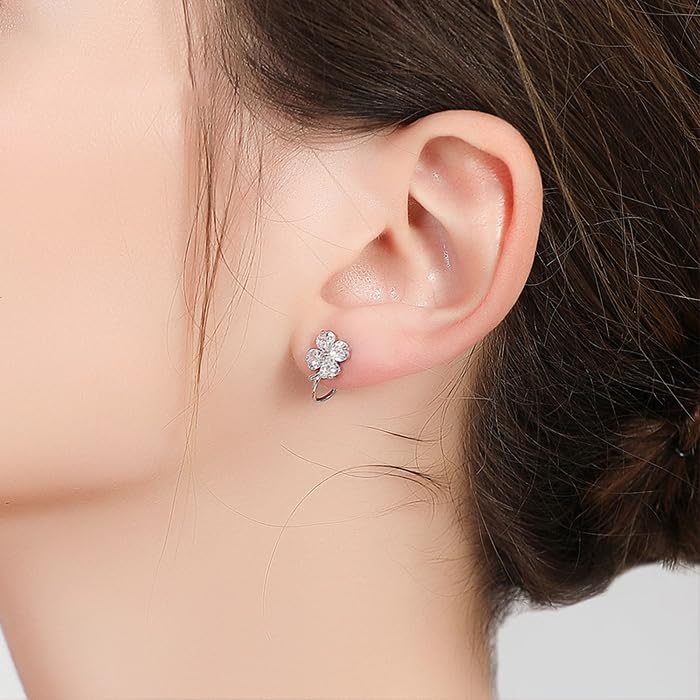 Clover Ear 925 Suitable for Metal Platinum Popular Gift for Women [Glam Jewelry] Four-leaf Earrings, Cuffs, Silver, Allergies, Finish, Zirconia,