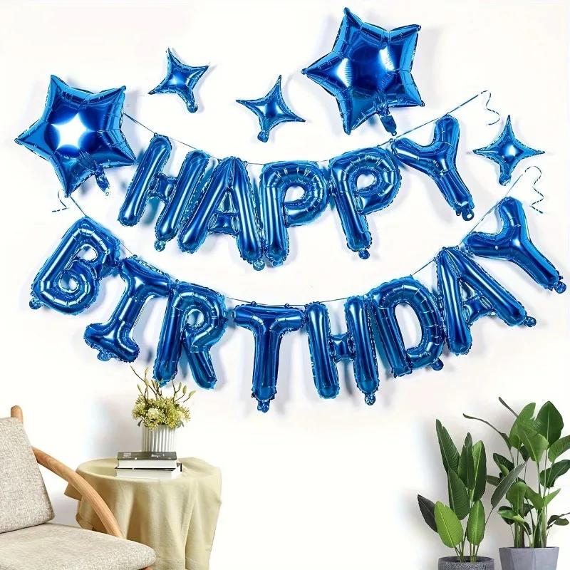 16PCS Pink Birthday Balloon Decorations Foil Letter Balloons with "Happy Birthday" Globe Design for Kids Party Backdrop Supplies