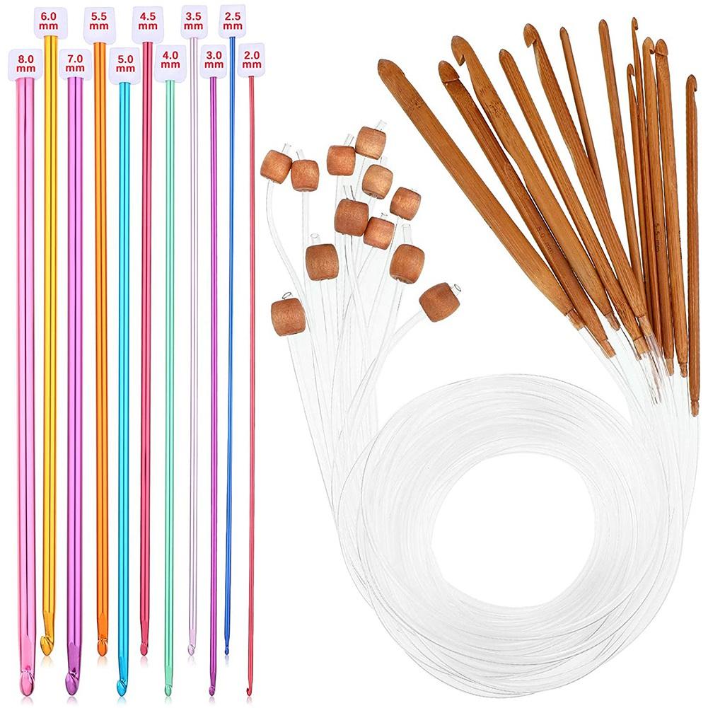 M-Modern-23 Pieces Tunisian Crochet Hooks Set 3-10 Mm Cable Bamboo Knitting Needle With Bead Carbonized Bamboo Needle Hook 2-8Mm