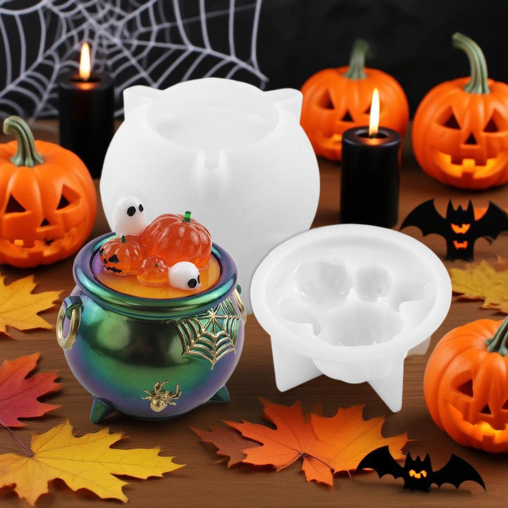 Halloween Silicone Mold Halloween Cauldron Mold for Epoxy Resin Multi-Functional Crafting Project Reusable Mould for Beginners
