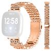 For Fitbit Versa 4/Sense 2 Watch Band 7-Bead Rhinestone Crown Stainless Steel Strap