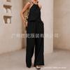 1116 European and American New Fashionable and Elegant Splicing Neck Sleeveless Simple Top Trousers Casual Suit
