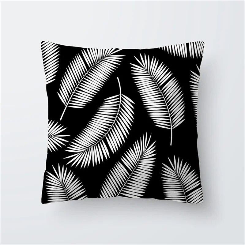 Home Decor Black and White Plant Leaf Sofa Pillow Cover Office Seat Cushion  Tropical