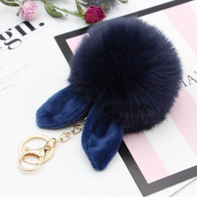 Elegant Pompon Fluffy Women Rabbit Ear Fur Ball Key Chain Rings Bag Keychain Pendant