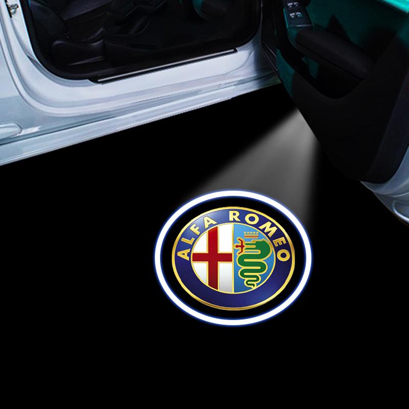 1/2 Stück LED Auto Tür Warnleuchte Projektor Willkommenslampe Auto Logo für Alfa Romeo Giulia Stelvio Giulietta Spider GT 4C 8C Mito Brera Modifikation 1PCS