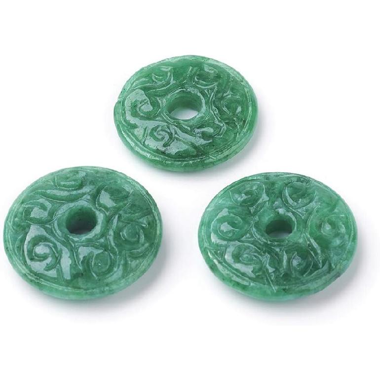 

FASHEWELRY 10Pcs Donut Disc Natural Green Jade Stone Pendants 20-23x4mm Large Hole Healing Chakra Circle Ring Flat Round Gemstone European Charms for
