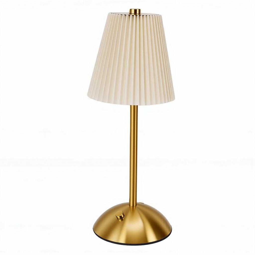 Pleated Table Lamp Metal USB Rechargeable Cordless Vintage Nightstand Lamp Decor for Bedside Living Room