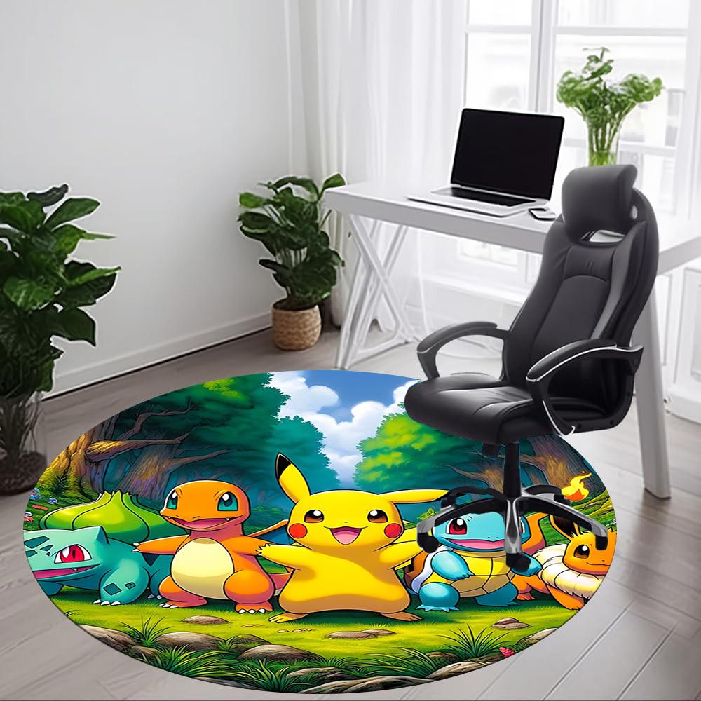 1pc Pokemon Pikachu Chair Carpet for Office Non-Slip, Soft & Comfortable, Carpet for Office, Gaming, Lightweight Round Floor Mat Yy251021044