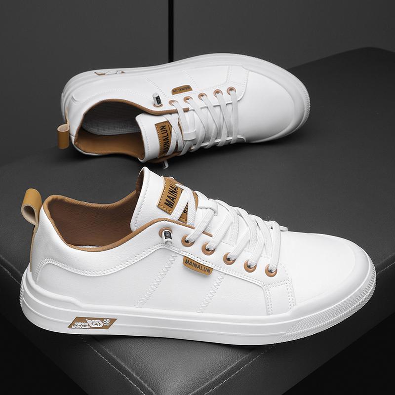 New Men's Low-Top Leather Sneakers Soft Durable White Casual Shoes Trendy Versatile Skate-Inspired Footwear for Streetwear Daily