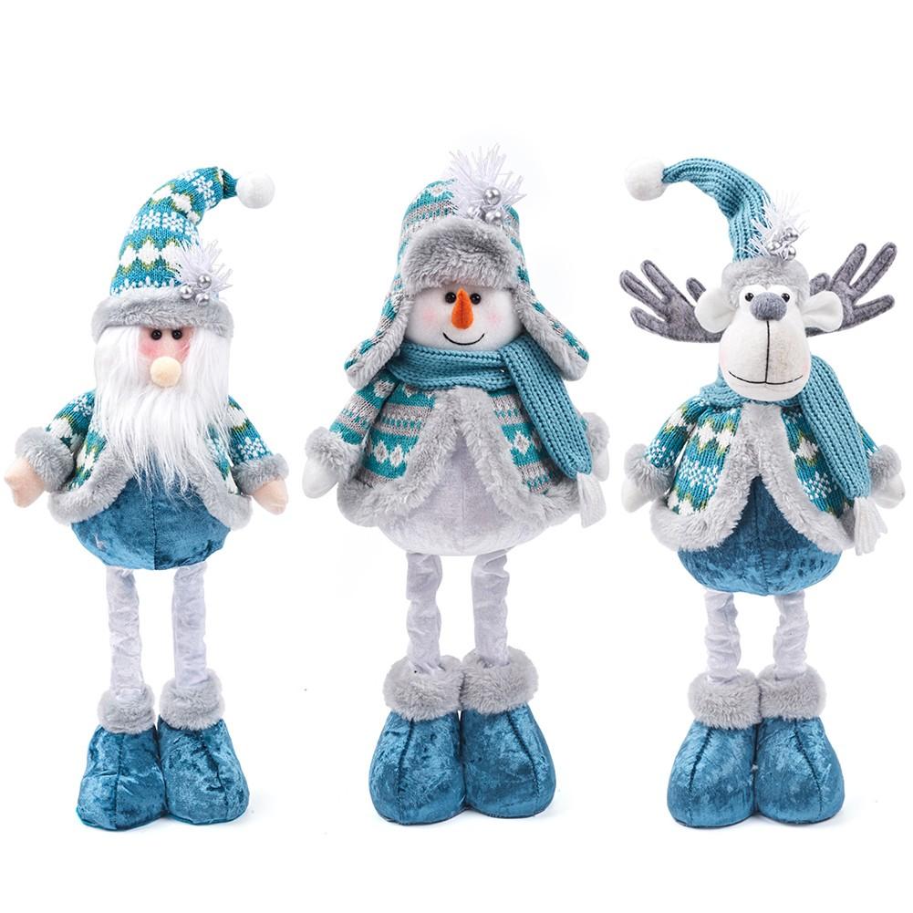 Christmas Blue Fabric Telescopic Santa Claus Snowman Elk Christmas Doll Ornament