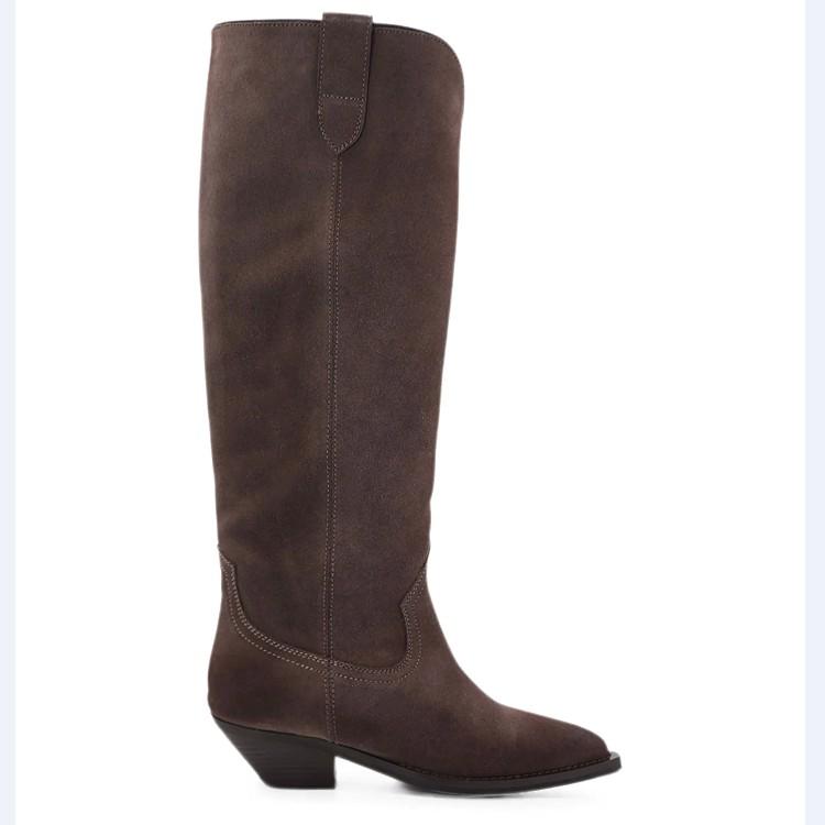 Krazing Pot Zapatos de Ante Nobuck de Vaca Natural Otoño Invierno con Tacón Talla Grande 45 Talla 44 Talla 46 Mujer Mantener Caliente Botas Altas