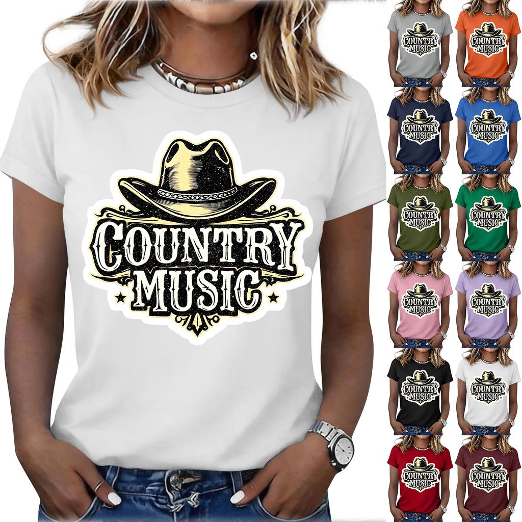 Women's Fashionable Casual Music Festival Print Round-Neck Short-Sleeve T-Shirt