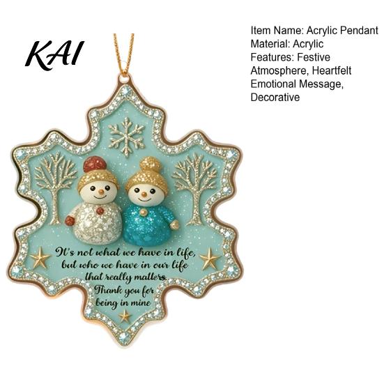 Transparent Acrylic Crafts Snowman Friend Hanging Ornament, 2D Xmas Tree Decor with Warm Friendship Seasonal Festival Home Message, Car Rearview