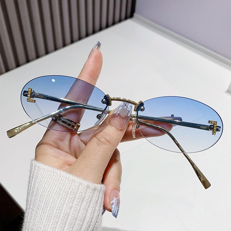 

Letter L Rimless Sunglasses Round Retro Small Frame Sunglasses Men S And Women S Metal Oval Frame Glasses