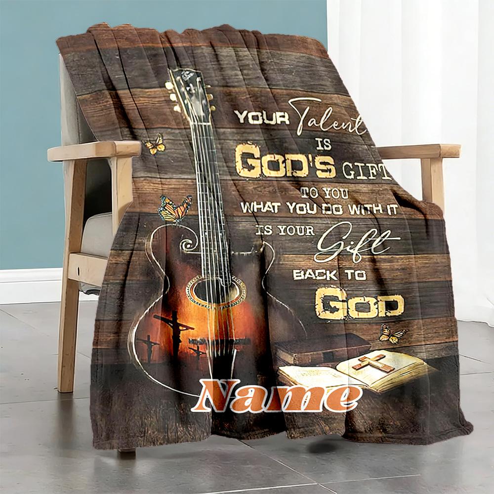 Guitar Music Customize Your Name Blanket Multi-purpose Personalized Blanket Comfortable Versatile for Bedding Home Decor Chair Livingroom