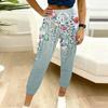Sommer Damen Kleine Blume Patchwork Print Jogginghose Lockerer Schnitt Kordelzug Jogginghose Elastischer Bund Tägliche Lässige Hose