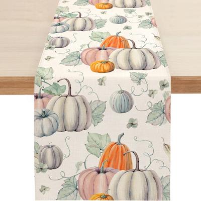 Herbstlicher grauer Kürbis-Tischläufer, Thanksgiving-Tischläufer für Küche, Esszimmer, Kaffee oder drinnen und draußen, Heim-Party-Dekoration