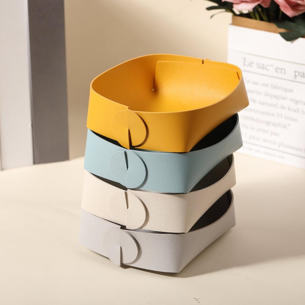 1PC L PU Leather Storage Tray Desktop Foldable Storage Box Key Bedroom Cosmetics Jewelry Home Miscellaneous Storage Box
