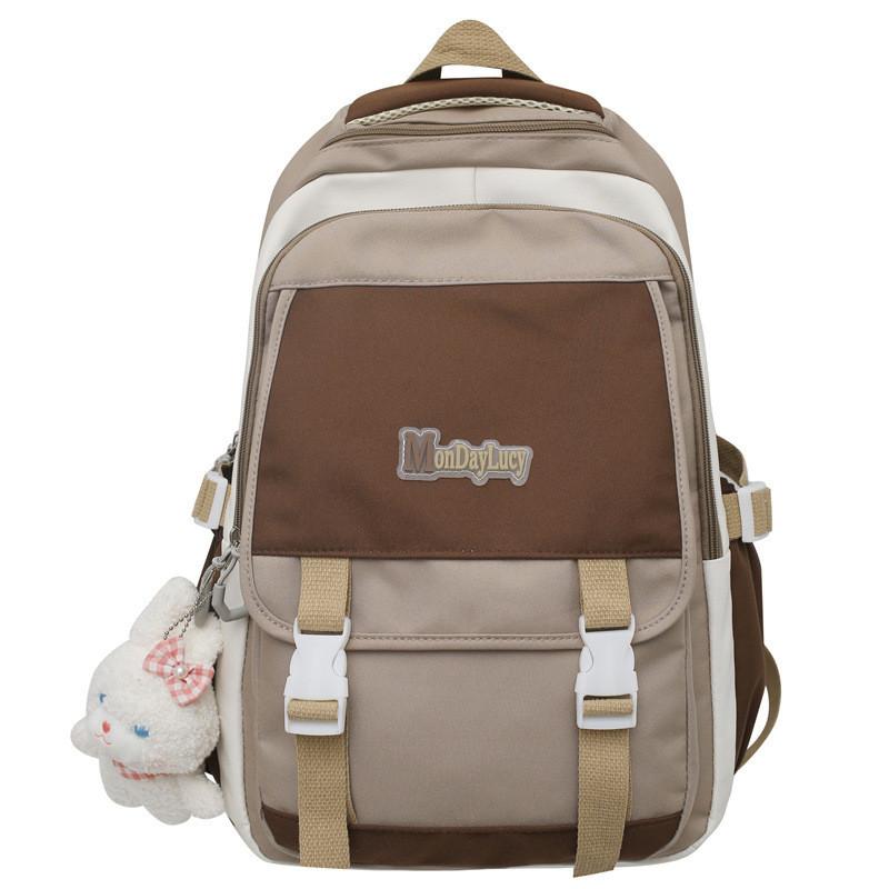 Simple Solid Color Letter Decoration Student Leisure Backpack For Daily Use