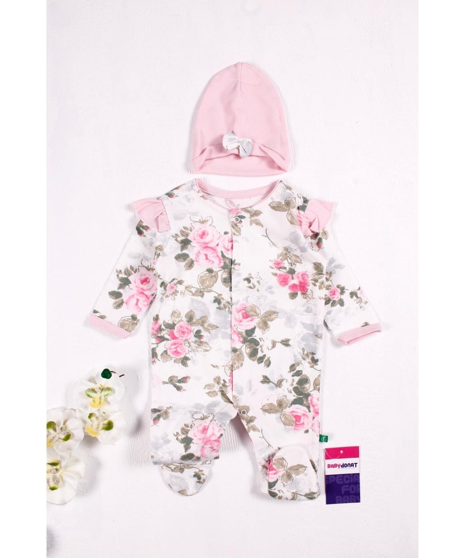 

Floral Patterned Baby Girl Rompers With Hat