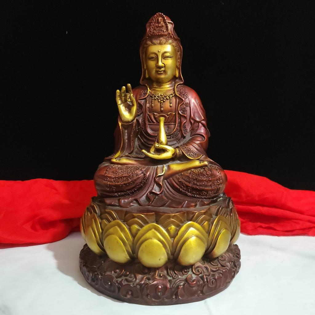 Style Full Color Painted Copper Home Decor Craft Ornament South Sea Lotus Guanyin Buddha Statue Decoration