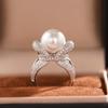 Huitan Fashion Gorgeous Simulated Pearl Ring for Women Luxury Engagement Jewelry with Brilliant Cubic Zirconia Graceful Gift
