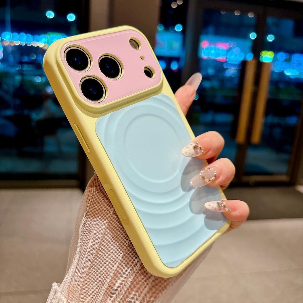 Applicable to iPhone11PROMAX mobile phone case ripple pattern magnetic suction Apple 11 contrasting color Macaron all-inclusive protective case