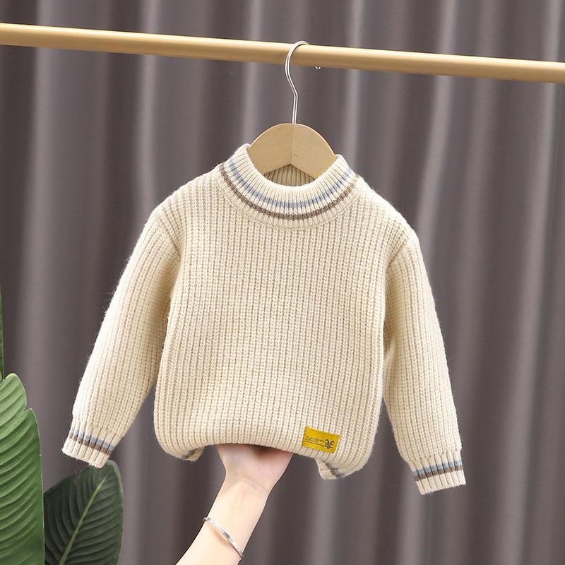 Children's Knitted Sweaters for Boys and Girls Autumn and Winter Pullover Line Solid Color Round Neck Loose Korean Children's Clothing Tops