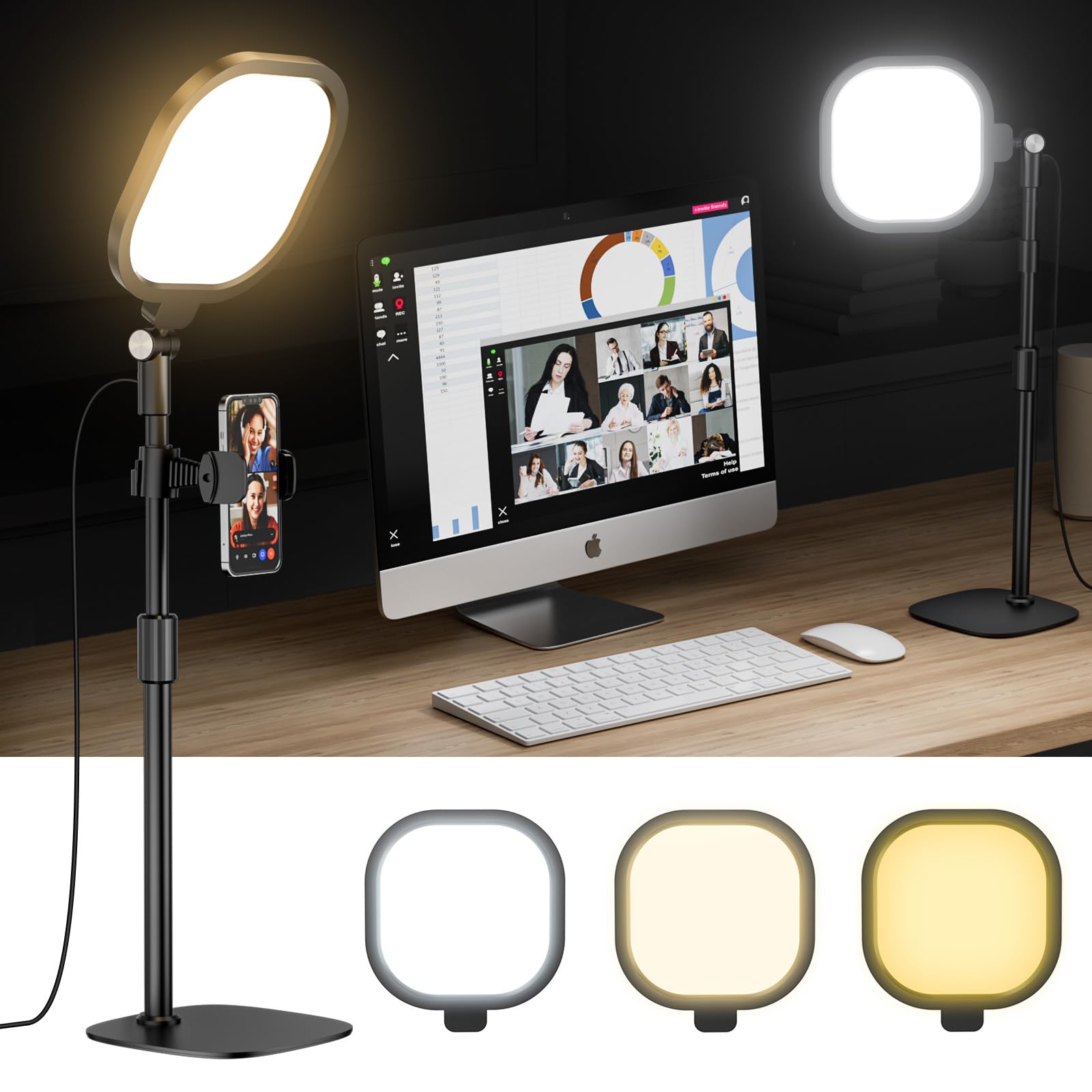 

New LitONES Ring Actress Tabletop Light for Surface Low Natural Light for Web Online Zoom 30 Levels of High Color High Brightness Smartphone USB Metal чорний