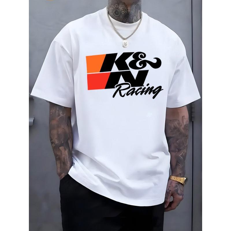European Sizes Plus-Size Fashionable Men'S Clothing Men'S Casual Pattern T-Shirt- Short Sleeve Crew Neck T-Shirt, Printed with 'KN Racing' Words