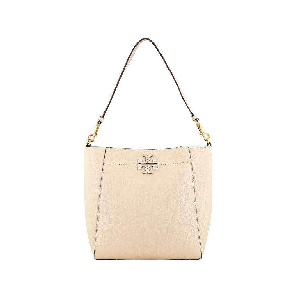 Tory Burch Mcgraw Logo Magnetic Closure Leather Bucket Bag Crossbody Shoulder Bag Women Bags Cream-White 73338-724