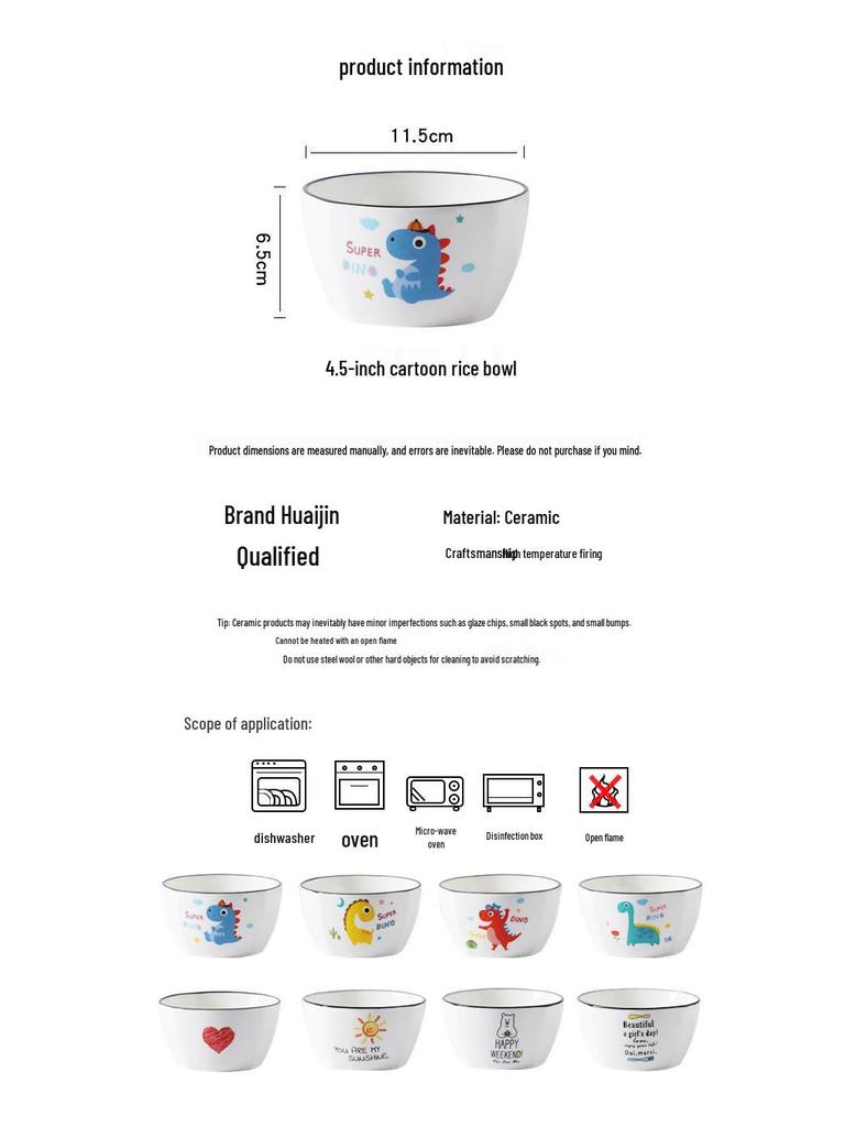 Cartoon Ceramic Rice and Soup Bowls - Creative Square Tableware Set