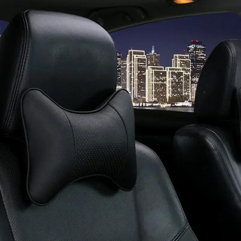 Car Neck Pillow Both Side Pu Leather Car Headrest Pillow Neck Support Cushion For Head Pain Relief 3D Filled Fiber Breathable