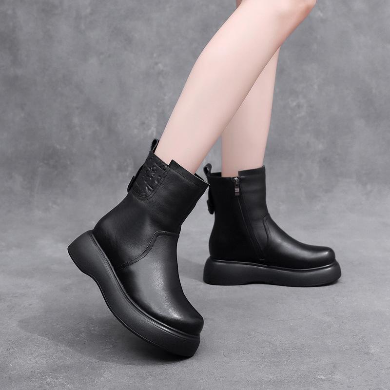 Fashion GKTINOO 2024 Women Snow Boots 100% Genuine Leather Natural Wool Fur Platform Mid Calf Boots For Women Winter Warm Shoes