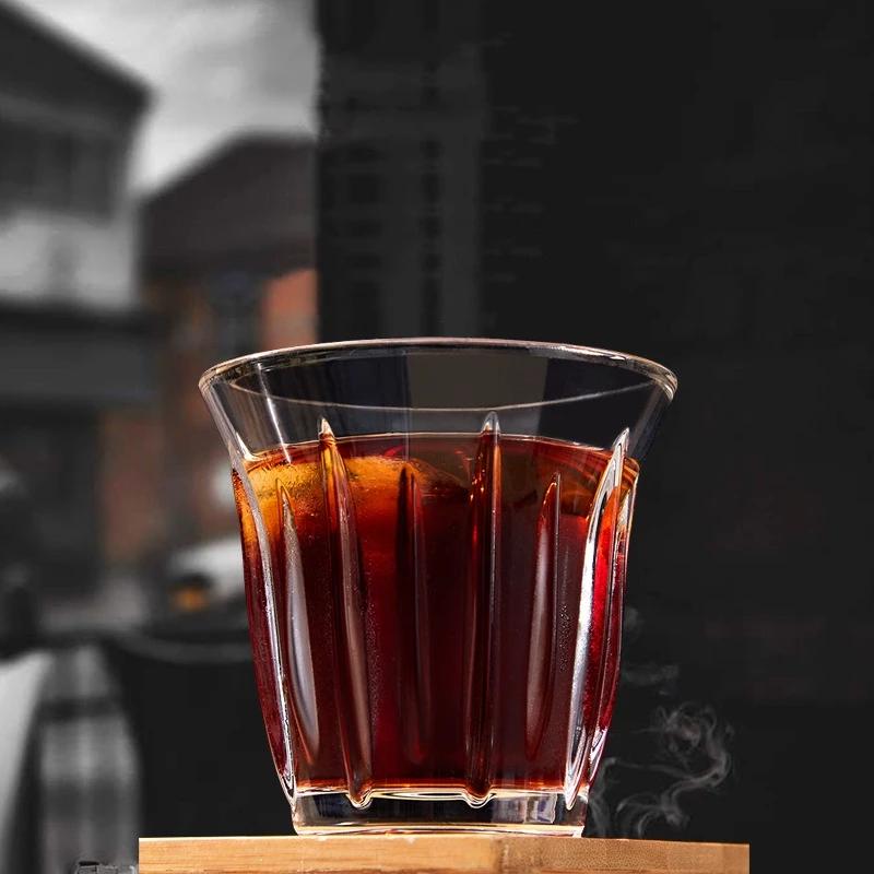 Taza de Café de Vidrio de 90-200ML Taza de Espresso con Raya Artística Anti-quemaduras para Moca Jugos Cócteles Tazas de Café para Latte Cappuccino Té Cafetería